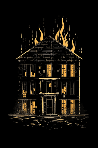 flat vector logo of a burning house, binary picture, black and white