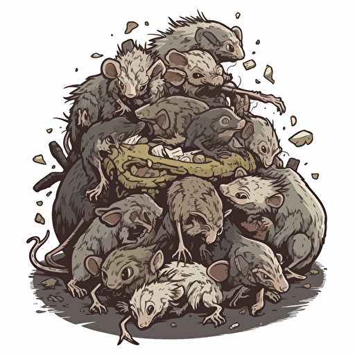 a pile of dead rats, vector, sticker, punk comic art, detailed,