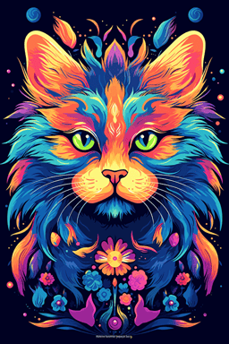 colorful svg vector drawing, a beautiful cat ::3 colorful svg vector drawing, a vase full of flowers