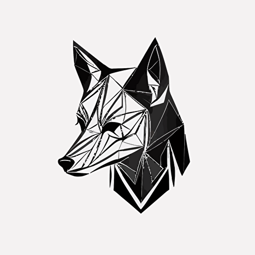 a logo design about a geometric fox, elegant, minimal, not too many details, vector art, white background, black and white