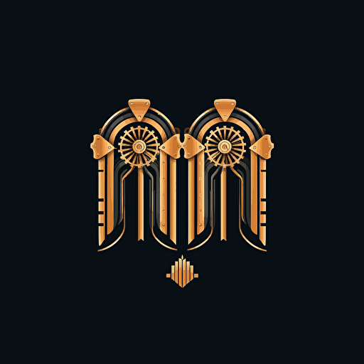 create a symmetrical logo of a gear coming out of two open large gates, minimal, vector