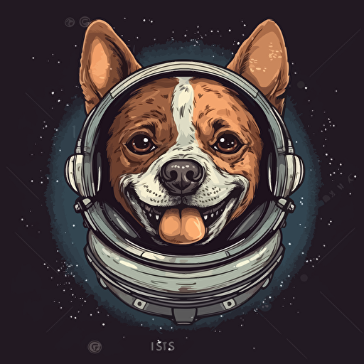 Vector illustration of funny, happy dog with a space helmet on his head
