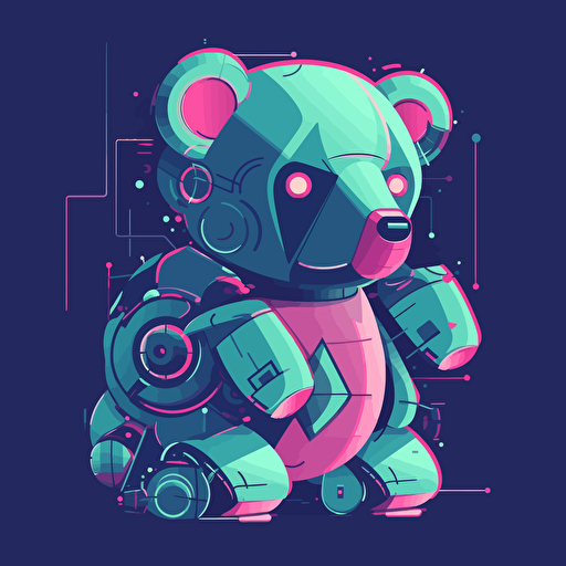 robotic bear homeage, flat vector, artificial intelligence,cartoon, design blue, pink, green, ar 16:9