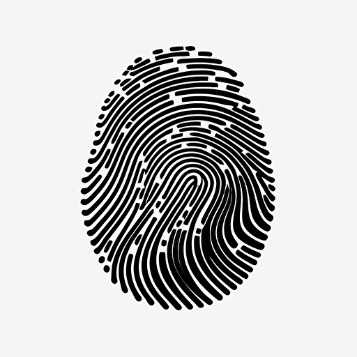 a retro geometric iconic logo of a computerized fingerprint, black vector on white background.