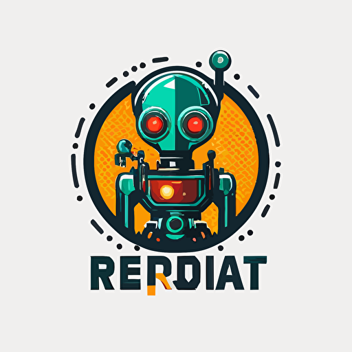 a brand logo of a robot with a magnifying glass over it, simple, vector