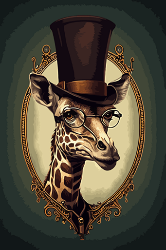 giraffe, wearing a top hat and a monocle, vector art,