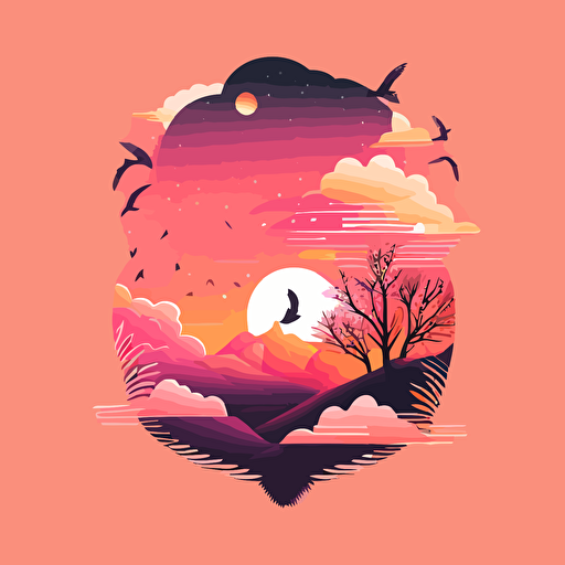 a vector logo design with a pink-orange sky, magical, dreamy