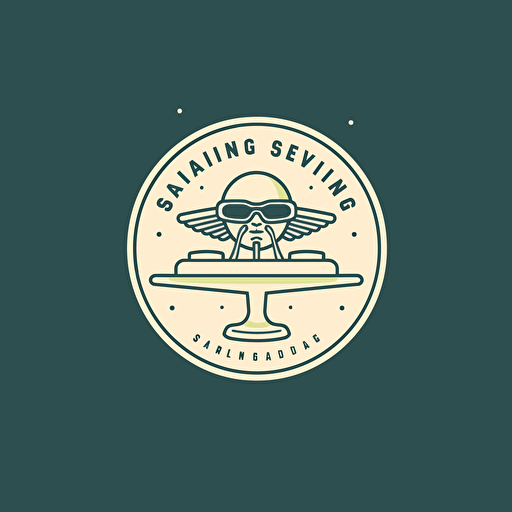 logo for a rental company named The Flying Saucer, delivering glasses, cutlery, tables, chairs, vector minimalistic