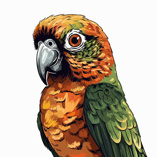 Conure bird looking straight in the camera, white bg, vector