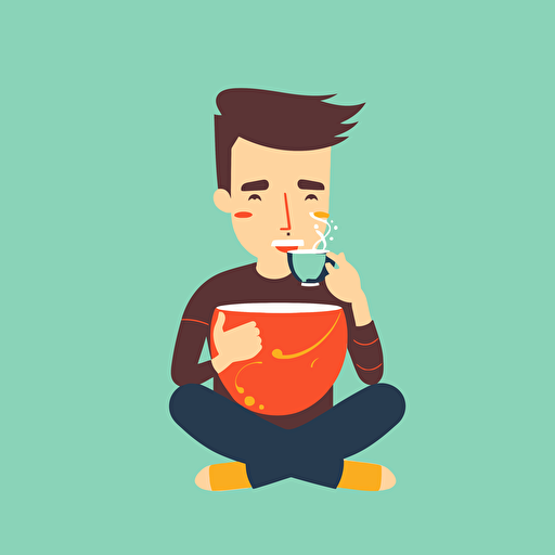 sitting in a cup of coffee, vector flat, PNG, SVG, vector illustration