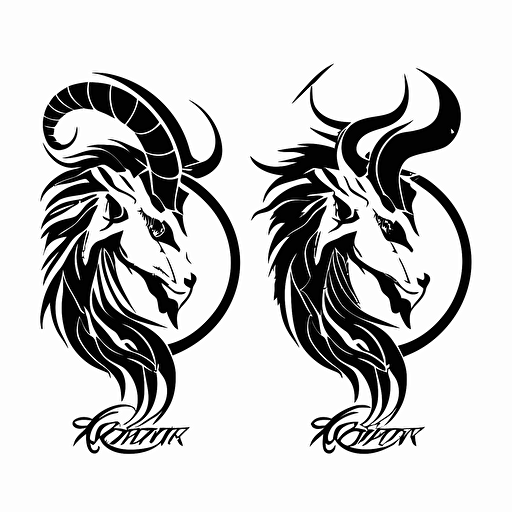 set of 2 capricorn logos, black ink, vector logos, in the style of Timothy Goodman, white background