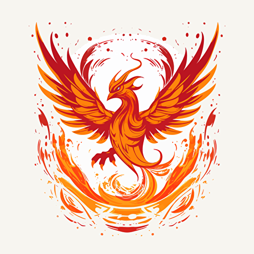 vector 2d logo sample symmetrical fenix in fire , only color , in background white