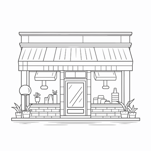 2d outline, simple vector, store open on white background