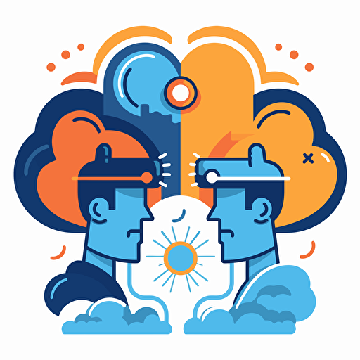 imagine flat vector icon, expert partnerships, blue and orange and dark gray, graffiti style