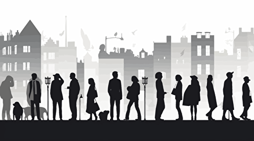 set of silhouettes of urban people, flat design, vector illustration, black and white, isolated elements, simple white background
