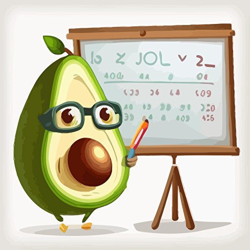 vector illustration of avocado doing math on a whiteboard, white background