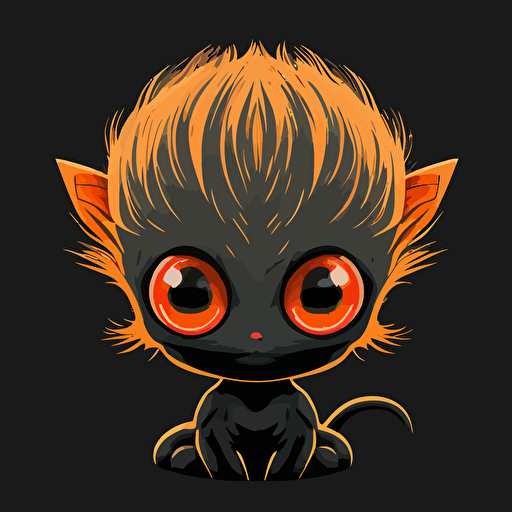 A baby fur japanese alien, orange eyes, smiling, black background, vector art , anime style