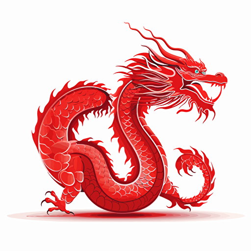 Red dragon. White background. Vector illustration