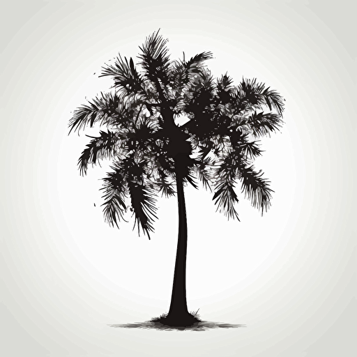 black silhouette of a palm tree, white background, vector art, black color only, white background, simple
