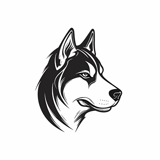 vector art of a husky, one line, logo style, black and white, white background, simplistic draw