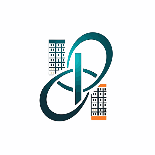 simple flat logo, white background, vector style ; building + infinity loop