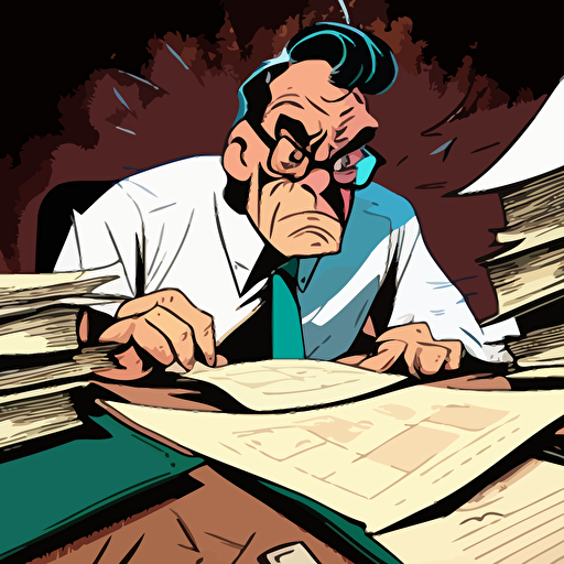 vector art of an acountant struggling with paperwork