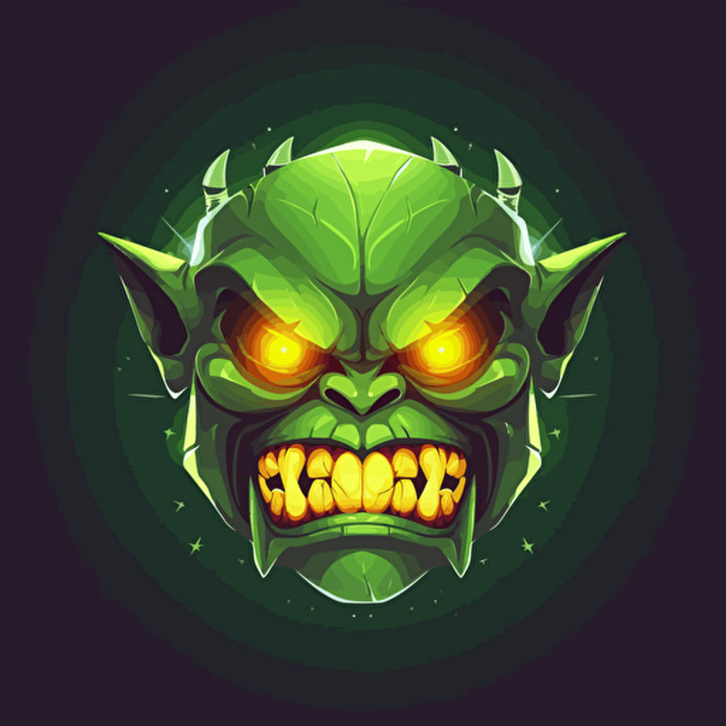 an green orc, cute , digital 2D, rim lights, simple shape, front view, vector