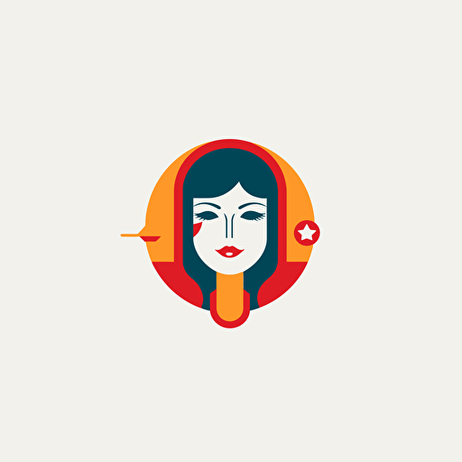 minimalist logo, vector art, simple flat full color shape space girl and rocket space ship