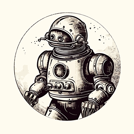 1950’s style robot, sticker, vector, monochromatic