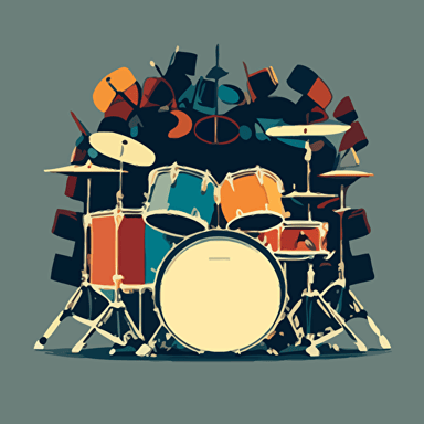 basic 3 color vector illustration of drum kit constructed of minimalist basic shapes