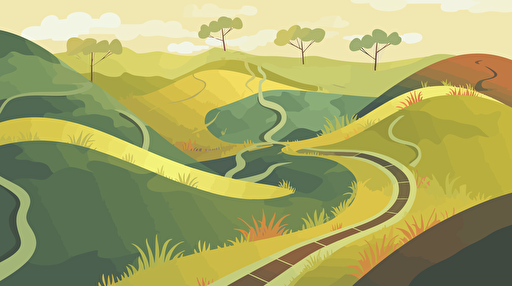 vector illustration of metaphor "many paths to a goal" as landscape.