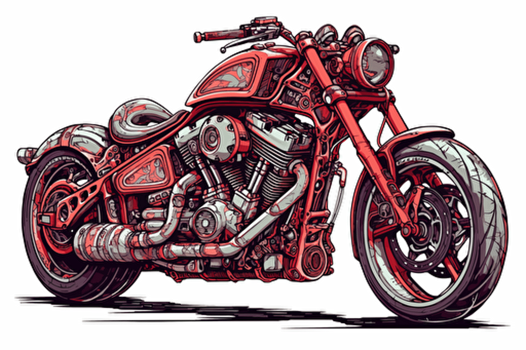 vector simple art, a motorcycle is shown sitting on a white background, in the style of liam sharp, ed freeman, i can't believe how beautiful this is, hinchel or, light red and silver, manticore, chicano-inspired