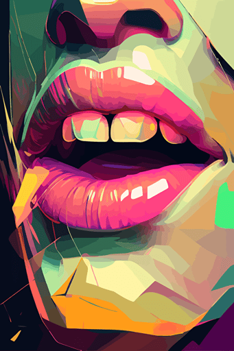 A painting of a abstract lipstic mouth close up, subdued colors, digital art, martin ansin, oil painting, detailed vectorart