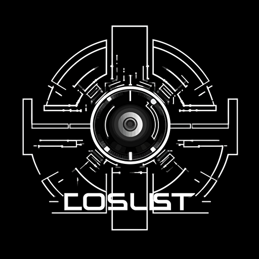 A DJ logo with text "Lost Signal", black white color, vector, sci fi style