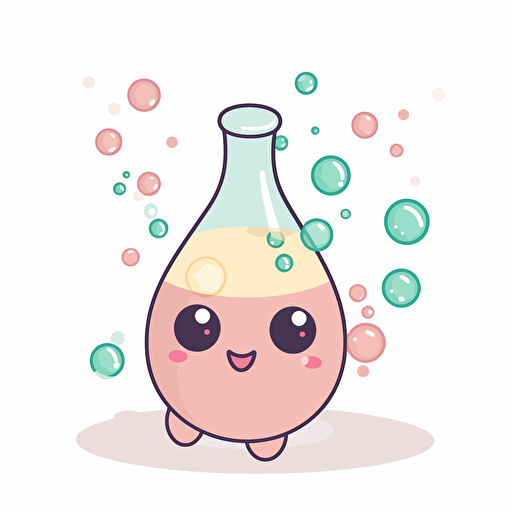 Kawaii floating champaign bubbles, flat, 2D, vector, 16 colors, white background, in anime chibi style