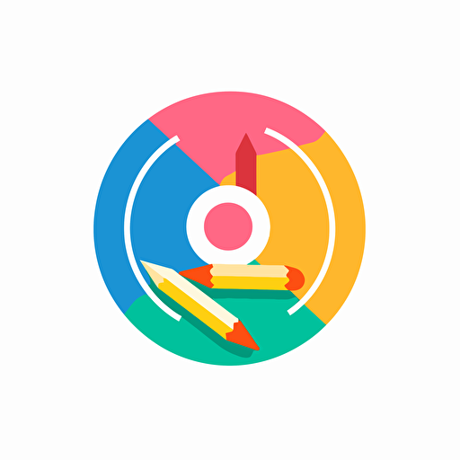 flat vector logo of circle, simple minimal, for company creating tools and toys to school children, 4 colors