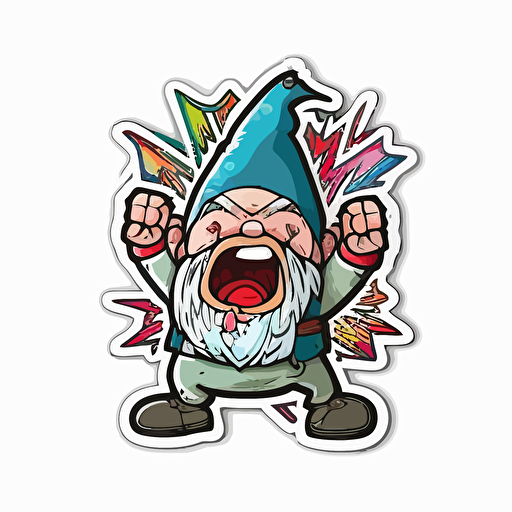 sassy gnome, Sticker, Excited, Tertiary Color, mural art style, Contour, Vector, White Background, Detailed