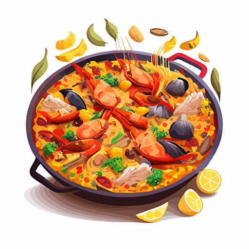 cartoonish illustration of paella, vector illustration, white background