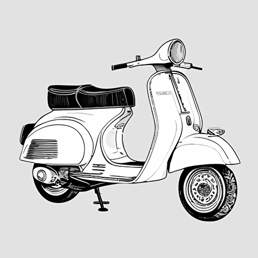 Vectorized black and white Vespa motorcycle without text or shadows, with thick line contours.