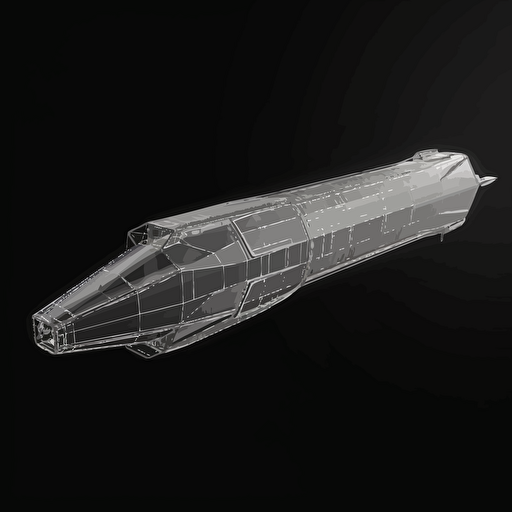 long rectangular prism shaped spaceship on black background, 2d vector, gray tones