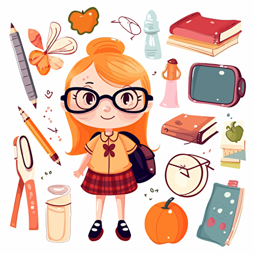 School Clipart, back to school, gradutaion, simple cartoon, vector images, white background, cute