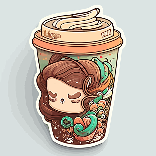 Latte, Sticker, Lovely, Flashy Colors, Disney Pixar, Contour, Vector, White Background, Detailed
