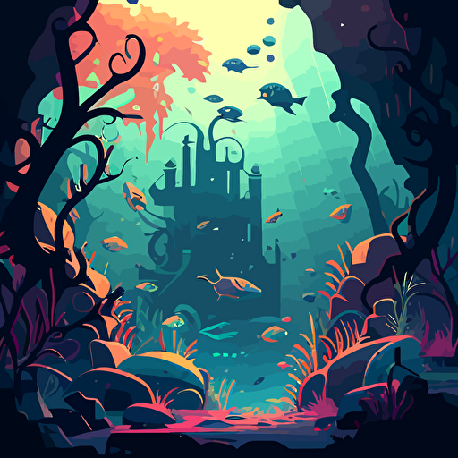 an underwater stronghold, vector style, colorful