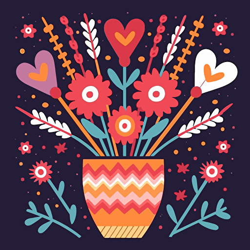 Valentine’s day bouquet of arrows in a Texas flag vase in vector art cartoon style, flat color,