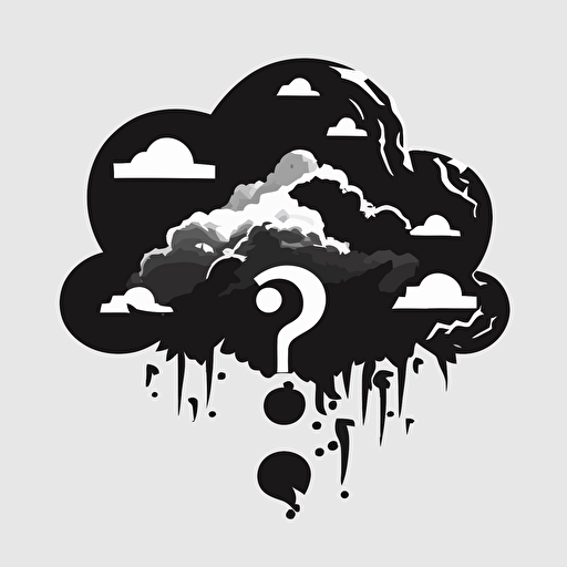 A simple thought cloud with a runic question mark in it, indicating mental confusion, black and white, vector, flat, svg, dnd style