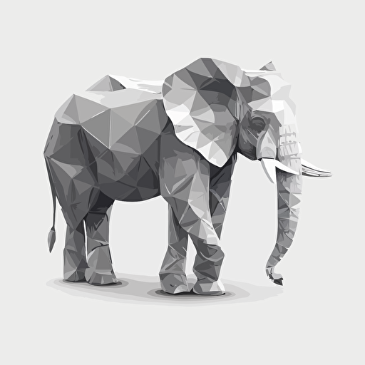 high quality sticker, vector, transparent background, origami elephant, greyscale