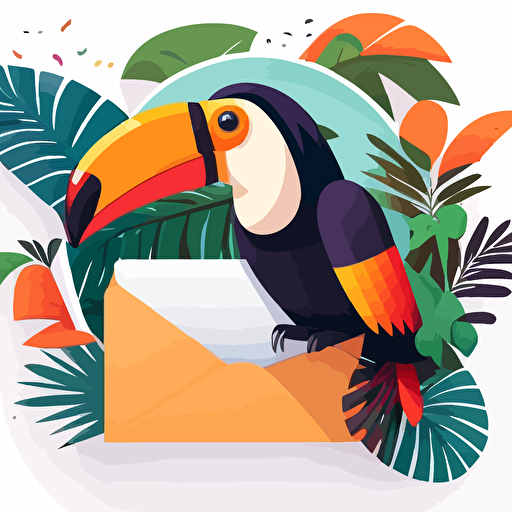 frontpage vector illustration of a toucan with an envelope for customer support online course