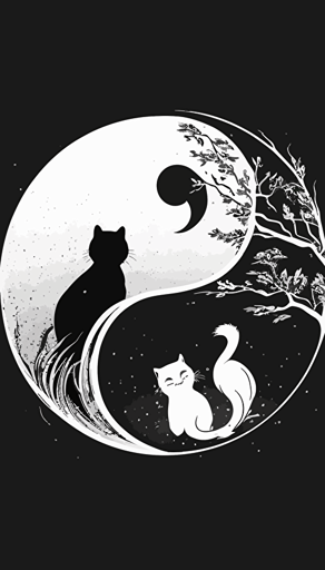 yin and yang ☯️, with copy space, logo design, cats, black and white, abstract, vector art, minimalistic