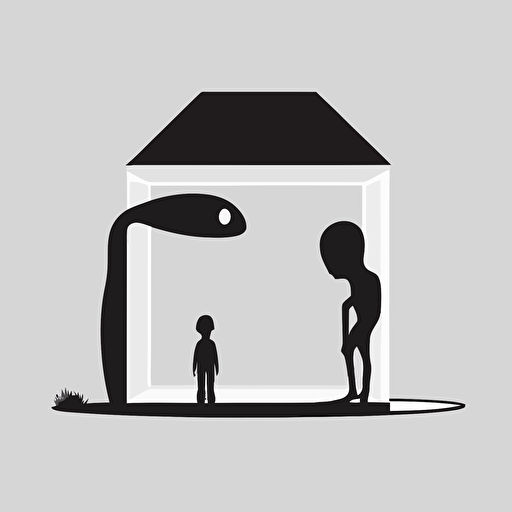 logo, vector art, minimalist, clean svg vector,, A curious alien watches a human child playing in a backyard, pondering the concept of home