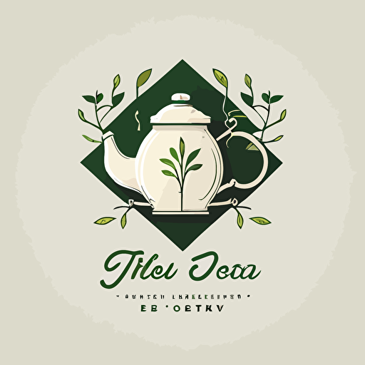 Logo for a herbal tea compagny, with a teapot, vectorial, minimalist, green and white, modern design –q 2